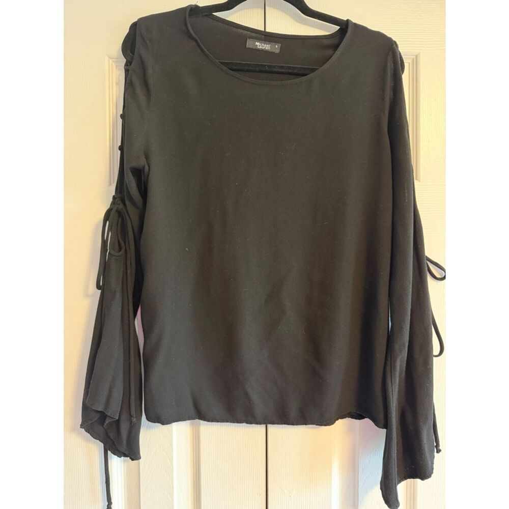 Michael Lauren Black Bell Sleeve Tie Detail Top Size S Long Sleeve Boho Chic